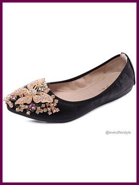 Womens Ballet Flats Foldable Rhinestone Pointed Toe Wedding Slip On Shoes